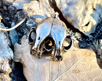 Two Faced/Diprosopus Cat Skull Pendant- Cast Bronze