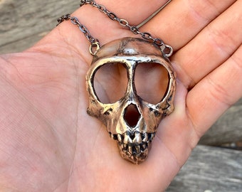 Cast Bronze Monkey Skull Pendant - See No Evil