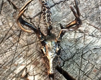 Anatomical Deer Skull Pendant- Cast Bronze