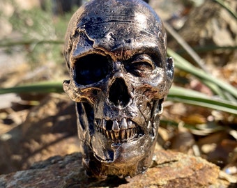 Bronze Rotting Zombie Head Skull- Cast Bronze
