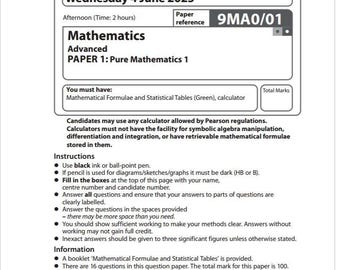 A level Edexcel Maths 2025 - Paper 1 and 2 With Markschemes