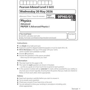 A-nivå Edexcel fysik 2026 - Alla prov med betygsscheman