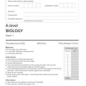 A level AQA Biology 2026 - All Papers With Mark Schemes