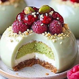 Receta de domos de tarta de queso con menta y granada (descarga digital)