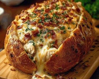 Cheesy Chicken and Bacon-Stuffed Bread Loaf The Ultimate Comfort Food Feast (Digital Download Recipe)