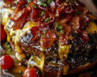 Bacon Cheeseburger Meatloaf Recipe: Easy Dinner, Party Recipe (Digital Download)