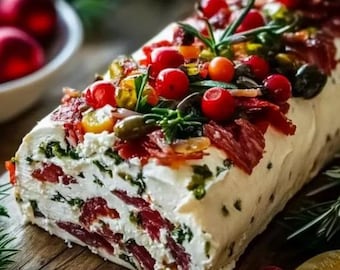 Antipasto Cream Cheese Log Recipe: Festive Holiday Appetizer (Digital Download)