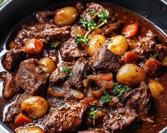 Recept eenpansbeef bourguignon: eenvoudige dinermaaltijd (digitale download)