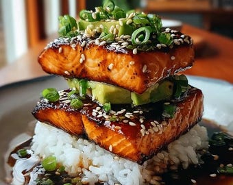 Recept teriyaki-zalm-avocado-rijststapel (digitale download)