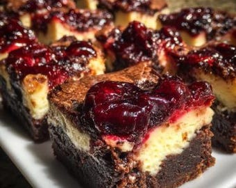 Przepis na batony brownie z sernikiem szwarcwaldzkim w formacie PDF (przepis do pobrania w wersji cyfrowej)