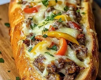 Mit Käsesteak gefülltes Knoblauchbrot Rezept: Einfaches Abendessen, Partyessen (Digitaler Download)