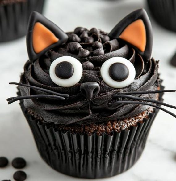 黒猫カップケーキ PDF（デジタルダウンロードレシピ） - Etsy 日本