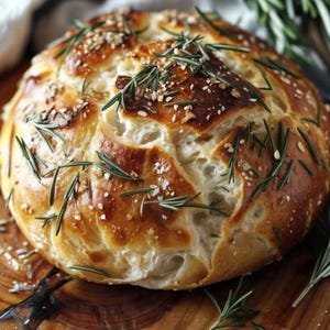 Rustic No-Knead Rosemary Garlic Bread Recipe (Digital Download)