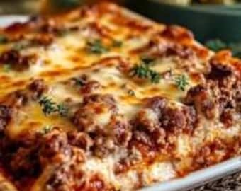 Recept voor pizzabraadpan voor vleesliefhebbers | Feestvoedsel favoriet pdf | Digitale download comfortfood