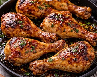 Recept voor gebakken kippenpoten: eenvoudig diner, feestmaaltijd (digitale download)