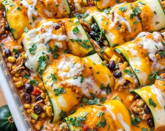 Zucchini Enchilada Roll Ups Recipe: Healthy Low-Carb Dinner (Digital Download)