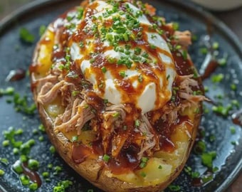 Recept met gepofte aardappel met pulled pork: eenvoudig diner (digitale download)