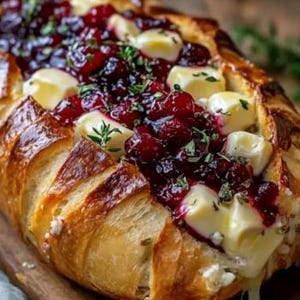 BEST RECIPE For Garlic Herb Sourdough Bread Stuffed with Creamy Brie and Cranberry Sauce, easy recipe, dinner recipe, party recipe