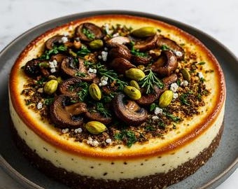 BEST RECIPE For Pistachio and Mushroom Cheesecake with Feta Parmesan Crust, easy recipe, dinner recipe, party recipe