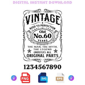 Vintage Birthday Svg, Father’s Day Whiskey Label Svg, Aged To Perfection Svg, Limited Edition Svg, Cricut, Silhouette Vector Cut File