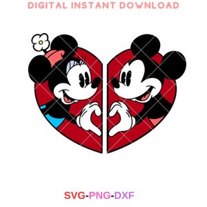 Vintage Valentine Mickey & Minnie Svg, Love Svg, Valentine’s Day Svg, Kawaii Svg, Cricut, Silhouette Vector Cut File