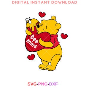 Bee Mine Winnie de Poeh Bear Svg, Love Svg, Valentijnsdag Svg, kawaii Svg, Cricut, silhouet vector gesneden bestand