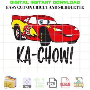 KaChow McQueen Svg For Cricut Sublimation Files, Cars Lightning McQueen Download Digital File - svg, dxf, pdf, and png