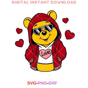 Love Winnie the Pooh Svg, Love Svg, Valentine’s Day Svg, Kawaii Svg, Cricut, Silhouette Vector Cut File