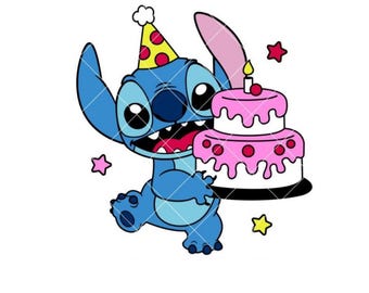 Birthday Cake Stitch Svg, Happy Birthday Svg, Birthday Party Svg, Kawaii Svg, Cricut, Silhouette Vector Cut File