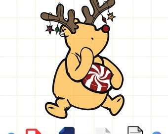 May include: A cartoon illustration of a reindeer-like character holding a red and white peppermint candy. The character is yellow with brown antlers adorned with small ornaments. The text "DIGITAL INSTANT DOWNLOAD" is at the top.