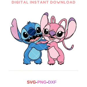 Stitch Angel Hugs Svg, Love Svg, Valentine’s Day Svg, Kawaii Svg, Cricut, Silhouette Vector Cut File