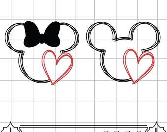 Herz-Maus-Kopf-Svg-Bundle, Valentinstag Mickey Png, Liebe Minnie Vektorschnittdatei