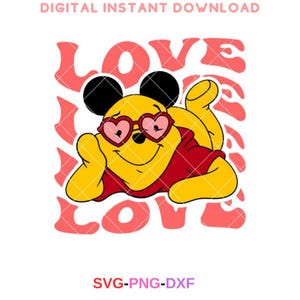 Winnie Pooh Love Svg, Love Svg, Valentine’s Day Svg, Kawaii Svg, Cricut, Silhouette Vector Cut File