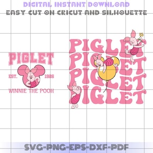 Kubuś Puchatek Prosiaczek Svg Bundle, Przód Tył Koszula Prosiaczek Png, Pliki Svg Dla Cricut, Pliki Cięcia Sylwetki, Warstwowy Kawaii Svg