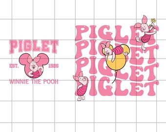 Winnie The Pooh Piglet Svg Bundle, Front Back Shirt Piglet Png, Svg Files For Cricut, Silhouette Cut Files, Layered Kawaii Svg