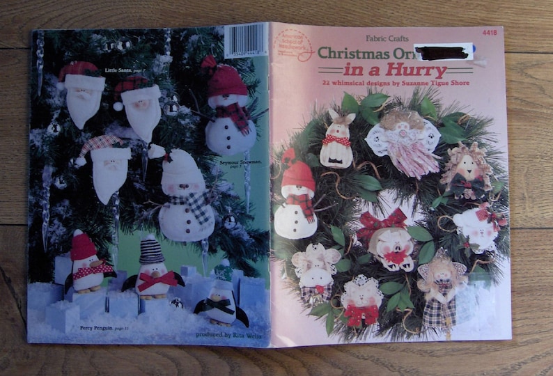 vintage 1994 fabric craft patterns Christmas ornaments in a hurry by Suzanne Tigue Shore