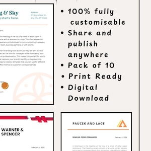 10 modelos de papel timbrado comercial | Editável somente no Canva | Papel timbrado personalizado da empresa | Branding profissional de escritório