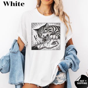 Creepy Cat Bite T-Shirt, Japanese Horror Anime Tee, Cool Graphic Unisex Cat Shirt, Crazy Cat Lover Gift, Cat owner gift