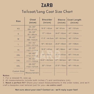 Tailcoat/ Long Coat Size chart