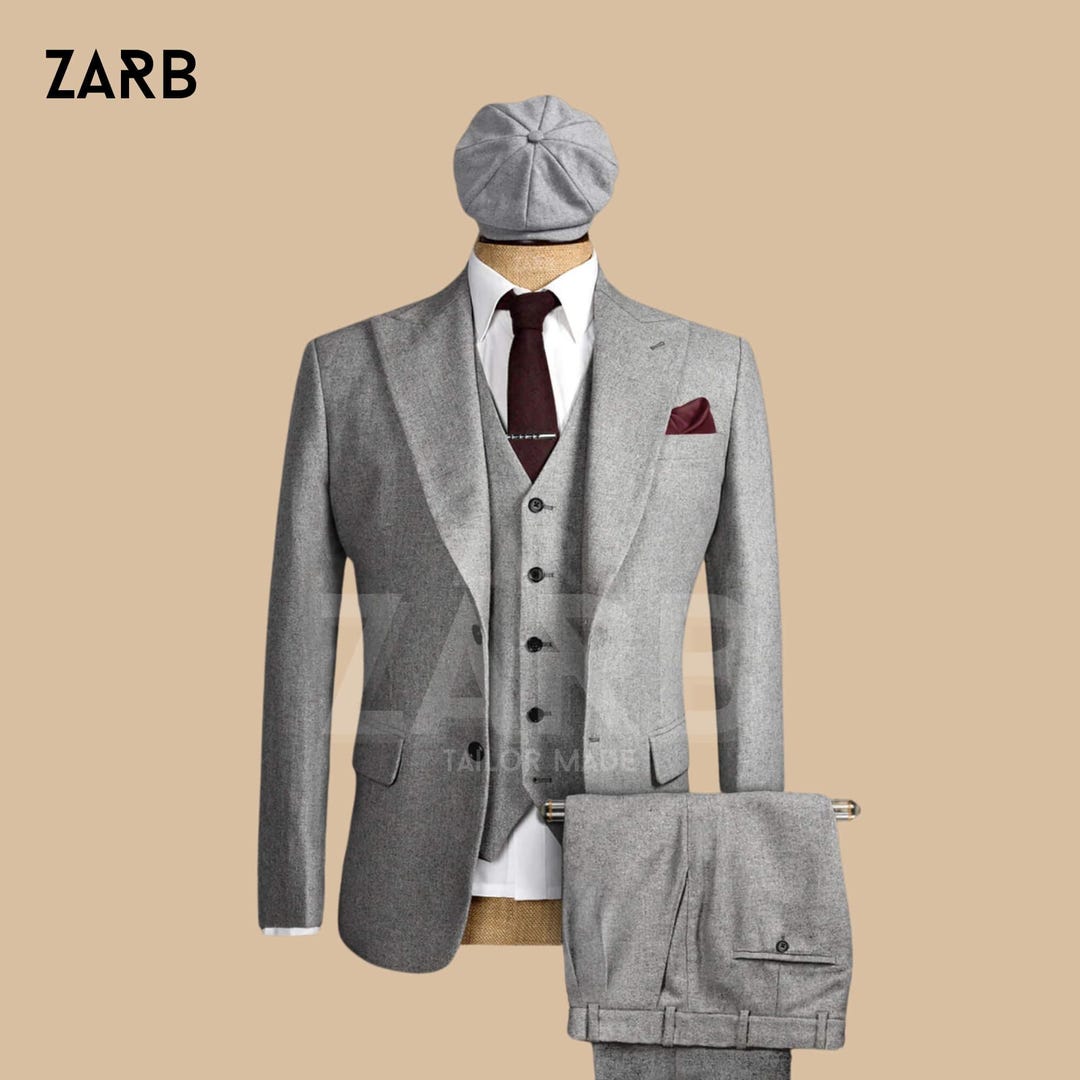 Gray Two Flap Front Pockets Peaky Blinders Suits Custom (Peaky Blinder Custome)