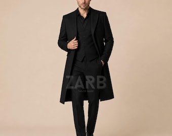 Men’s Black Victorian Long Coat Suit, Gothic Wedding Outfit, Custom Tailored