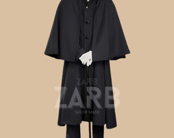 Men's Black Wool Inverness Cape: Victorian Sherlock Holmes Cosplay Cloak