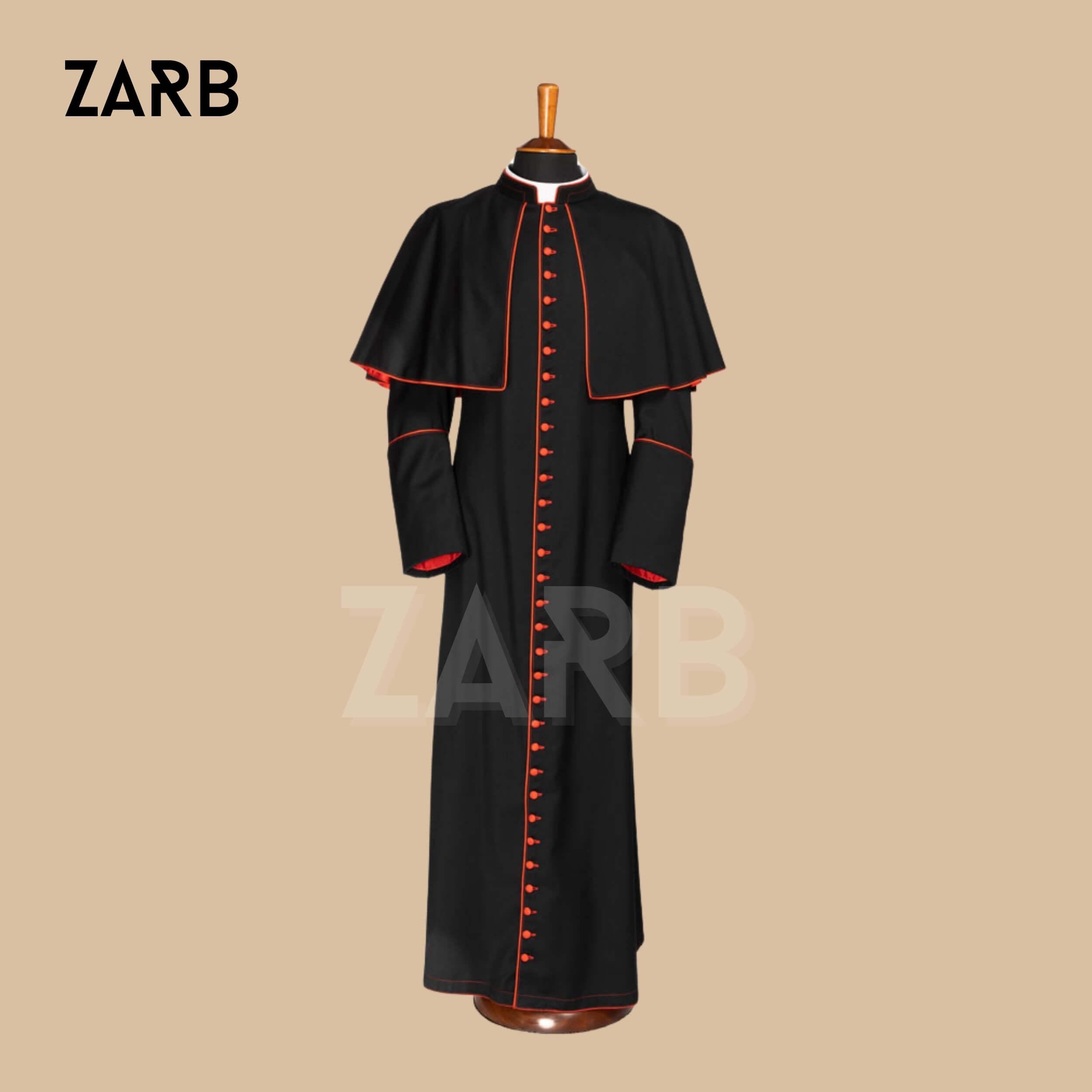 Black Clergy Cassock Robe: Traditional Catholic Vestment With Red Trim ...