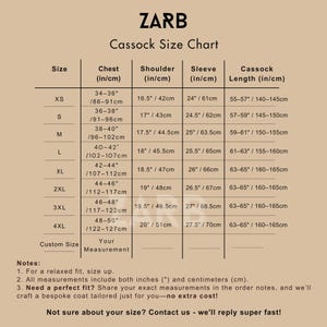 Cassock Size Chart