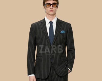 Black Pinstripe Suit for Men – Slim Fit 1920s Vintage Wedding & Formal Business Suit