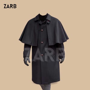 メンズ ベージュウール インバネス ケープコート：ビクトリア朝