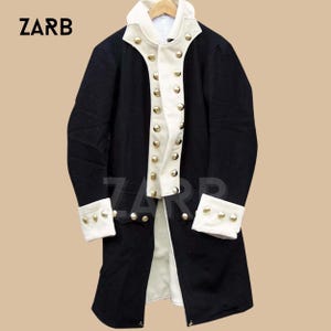 George Washington Uniform - Black & White Wool Continental Army Coat, Custom Size, Hamilton Jacket, Historical Reenactment - ZARB