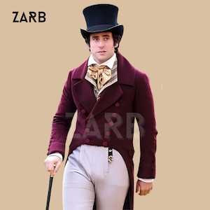 Maroon Wool Regency Tailcoat: Custom 18th Century Gentleman&#39;s Jacket