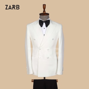 Men&#39;s White Double-Breasted Tuxedo Suit: Wedding Formalwear