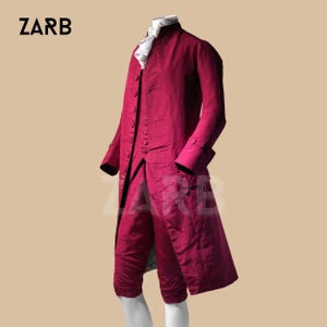 Cappotto coloniale in lana rossa da uomo: costume militare del XVIII secolo